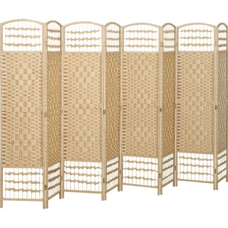 Paravent intérieur bois séparateur cloison pliable 8 panneaux 320x170 cm, bois naturel (1/5)