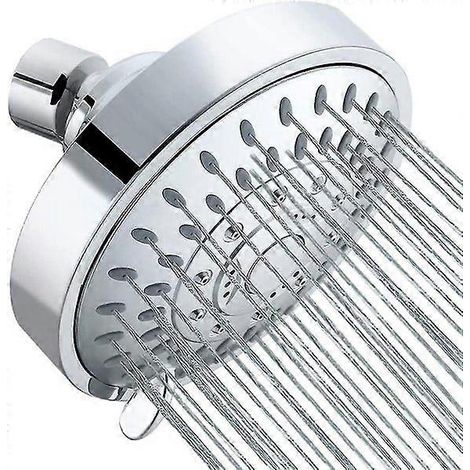Pommeau de douche haute pression 4" en ABS argenté avec commande 5 fonctions, installation facile, buses autonettoyantes