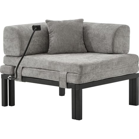 Einzelnes ausziehbares Falt-Schlafsofa aus hellgrauem Samt 176x81x64 cm MODENUIT (1/5)