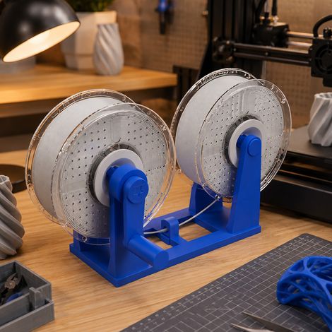 Enrouleur de filament industriel 3D bleu, à manivelle, pour 1 kg et 20 cm de filament (1/5)