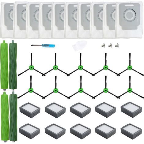 Ersatzteile Zubehör Kompatibel für iRobot Roomba I Serie i1+ i2+ i3+ i4+ i5+ i6+ i7+ i8+, J serie j5+ j6+ j8+ j9+ (2 Satz Gummibürsten, 10 Filter, 10 Seitenbürsten, 10 Staubbeutel) (1/5)