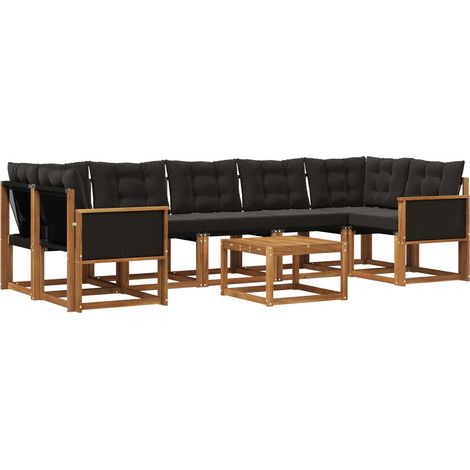 Conjunto de sofás de exterior con cojín 8 pcs Natural y negro vidaXL (1/5)