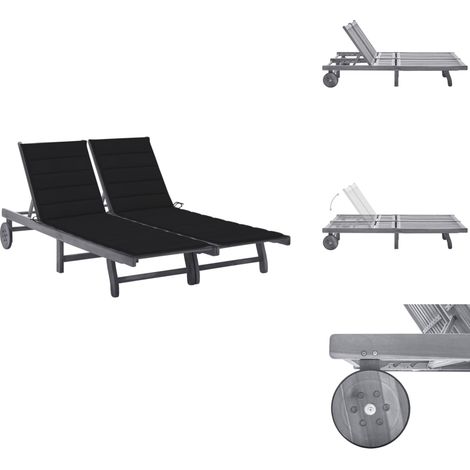 2-Personen-Sonnenliege mit Auflage Grau Akazie Massivholz - Holz-Sonnenliege - Gartenliege - Akazienholzsitzgelegenheit - Lounge Chair - Sonnenbad Liege (1/5)