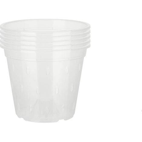 Maceta transparente de polipropileno para orquídeas con orificio de ventilación – diámetro 17,8 cm, altura 14 cm – juego de 5 macetas de plástico transparente (sin plato) (1/4)