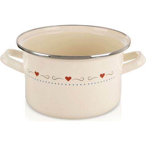 Marmite Émaillée - 2 L - 23 cm x 18 cm - Crème Motif Cœur - 1 Pièce (1/5)