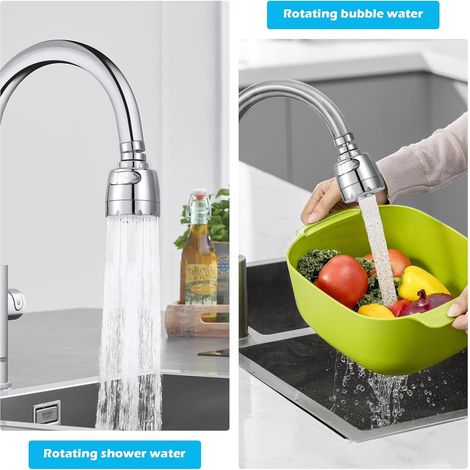 360° drehbarer Wasserhahn-Luftsprudler, Küchenarmatur-Düse, Spülbecken-Luftsprudler mit verstellbarem Filterkopf, 2 Modi, Wasserhahn-Luftsprudler, Zerstäuber, Küchenarmatur-Aufsatz, Silber (1/5)