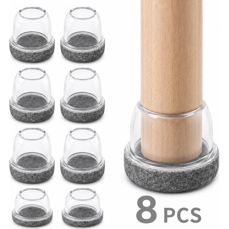 Embouts de Pieds de Meuble Ronds, Transparent/gris, 25-30 mm, 8 Pièces, Embouts de Pied de Chaise, Tpe + Feutre, Anti-Rayures & Insonorisants (1/2)