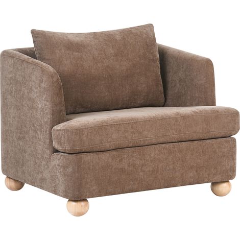 Sillón con tapizado de chenilla reposabrazos y patas redondas de madera salón marrón Rattvik