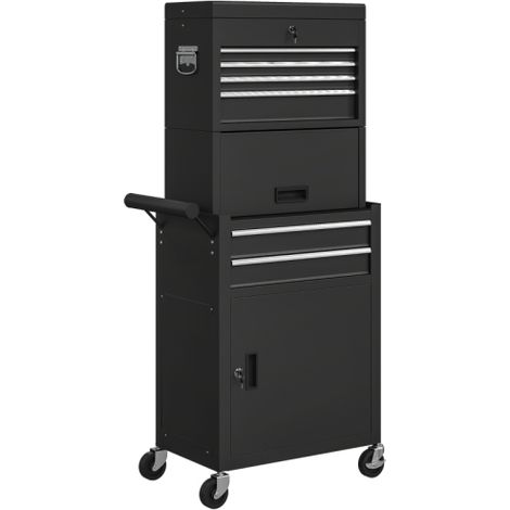 Black Three-Part Steel Locking Tool Chest for secure storage and organization of tools in any workspace. (1/5)