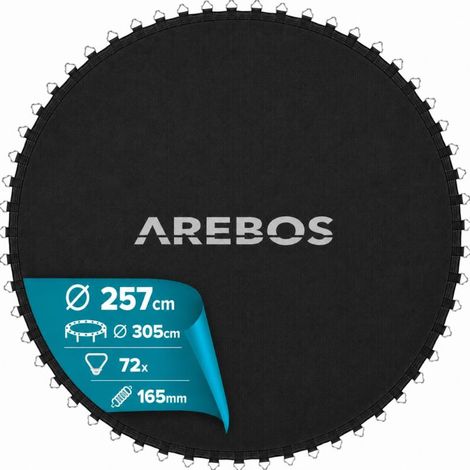 AREBOS Trampoline Jumping mat Ø 264cm for trampolines with 305cm diameter, 72 eyelets, 135mm spring size (1/5)