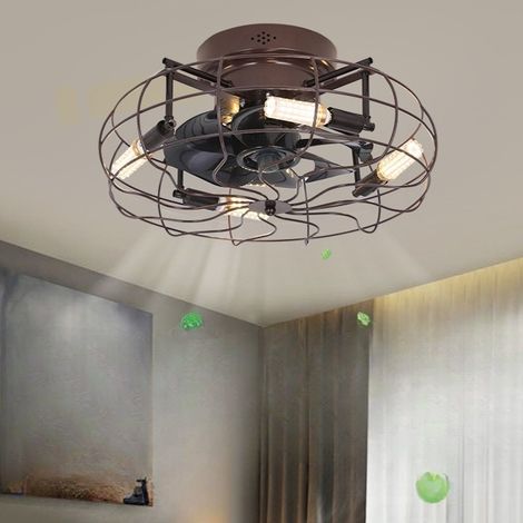 Ventilateur de plafond cage 50 cm avec éclairage, télécommande, moteur réversible, 3 températures de couleur, style industriel, Café (1/2)