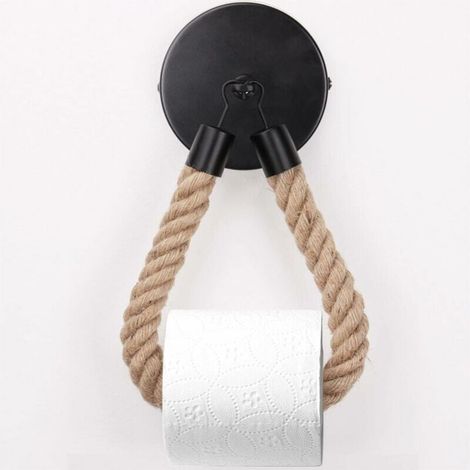 Toilet Paper Holder, Hemp Rope Towel Holder for Bathroom and Kitchen Bathroom Paper Holder Toilet Roll Holder (Black) (1/5)