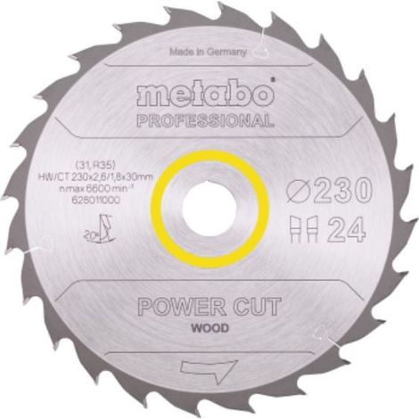 Lame de scie circulaire METABO Pro "Power Cut Wood" 628011000 - HW/CT - 230x30mm - 24WZ - 20° (1/4)