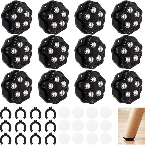 Lot de 12 roulettes plates pour meubles avec roulement à billes - Charge maximale : 200 kg - Petites roulettes pivotantes à 360° - Auto-adhésives et montage à vis pour canapés et meubles lourds (1/5)