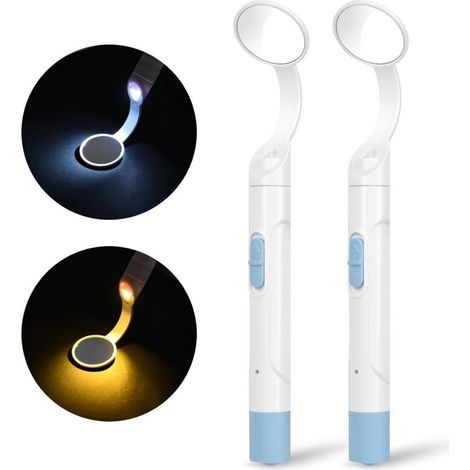 2 Pièces Miroir d'Inspection Dentaire, Rechargeable Miroir Dentaire avec La Lumière, Miroir dentaire avec lumière anti-buée, m (1/4)