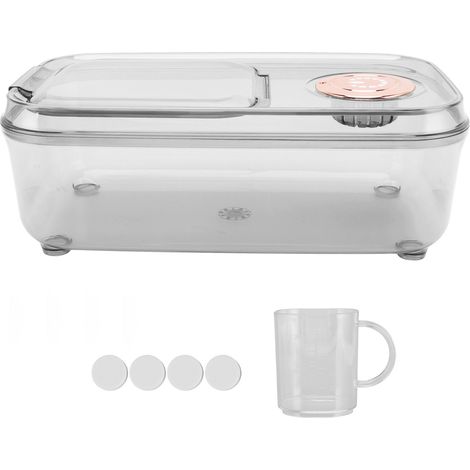 Récipient de stockage de riz transparent 5 kg, seau alimentaire anti-insectes avec couvercle à clapet et gobelet doseur, blanc