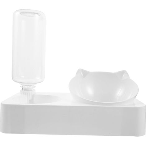 Station double pour chat et chien : bol nourriture + abreuvoir automatique, blanc anti-renversement (1/5)