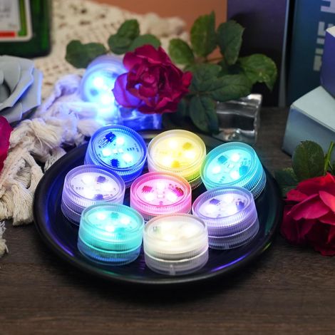 6pcs Mini Led Lampe Aquarium, RGB Mini Lumières LED Submersible pour Aquarium, Base de Vase, Étang, Sol de Piscine