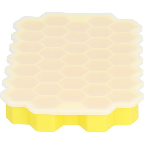 Moule à glaçons en forme de nid d'abeille 37 alvéoles, avec couvercle en silicone alimentaire, bac à glaçons pour bar et maison, jaune (1/5)