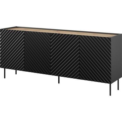 Buffet bas 200 cm noir mat et bois Emile (1/5)
