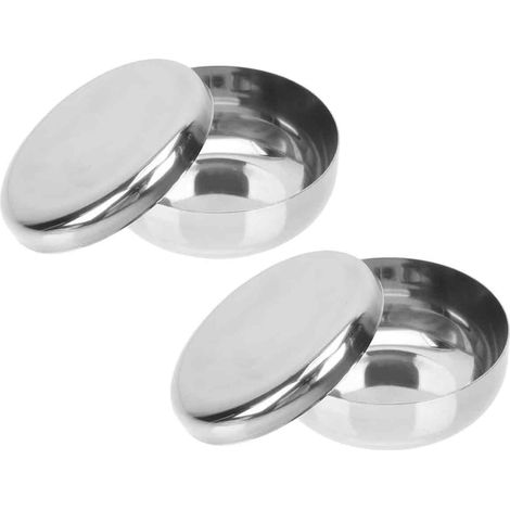 Lot de 2 bols riz inox enfants – 10 cm, avec couvercle, pour soupe, salade, pâtes (1/5)