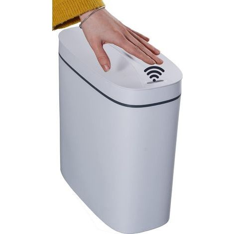 Poubelle automatique de 14 litres avec couvercle, sans contact ni coup de pied, poubelle pour cuisine, salle de bain, bureau, chambre à coucher, salon, blanche (1/5)