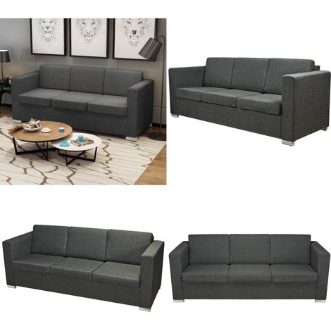 Canapé à 3 places Tissu Gris foncé - Canapé 3 Places - Canapé Tissu - Canapé Gris - Canapé Moderne - Confortable - Home & Living