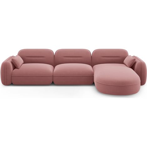 Canapé d'angle droit modulable 4 places en velours saumon (1/5)