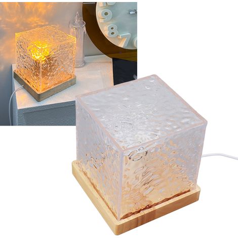 Lampe de chevet USB créative en cristal avec 3 modes d'éclairage : veilleuse carrée effet vague d'eau, veilleuse d'ambiance dynamique pour salon, bureau et chambre à coucher. (1/5)