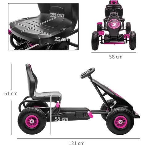 Go-kart enfant à pédales, siège ajustable, usage intérieur-extérieur, dès 5 ans, rose/noir, dimensions 121x58x61 cm (1/5)
