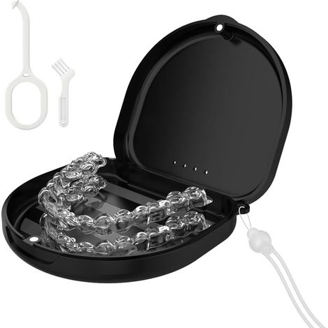 Dental Braces Box with Silicone Strap and Ventilation Holes, Storage Case with Removal Tools and Brush, Black (1/5)