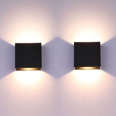 Set aus 2 LED-Wandleuchten, Innenwandleuchten (oben und unten), moderne Wandleuchten, schwarz, 6W, Aluminium, warmweißes Schwarzlicht. (1/5)