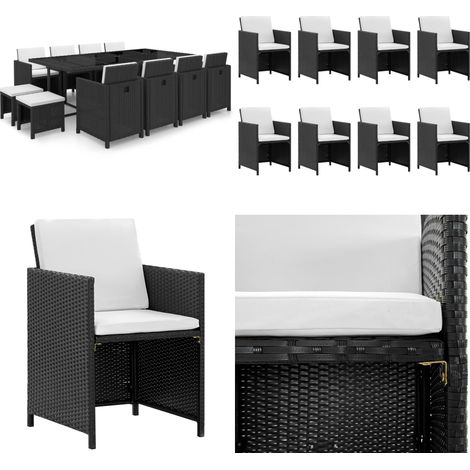 Set da Pranzo da Giardino 13 pz con Cuscini in Polyrattan Nero - Tavolo da pranzo esterno - Sedie da giardino