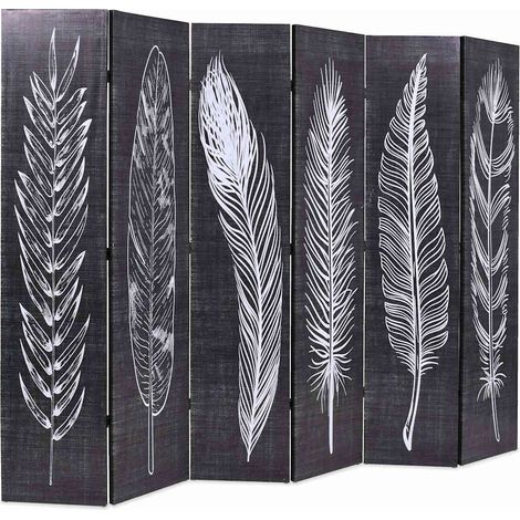 Paravent Cloison de séparation pliable, Pour Jardin, Balcon, Terrasse 228 x 170 cm Plumes Noir et blanc OIB4950E (1/5)