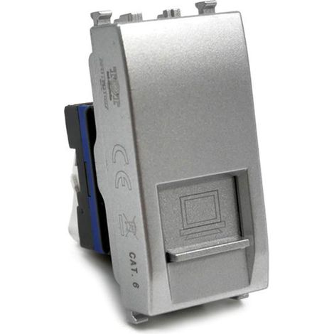 Presa di rete lan compatibile con vimar plana connettore rj45 8 pin utp cat5 silver (1/2)