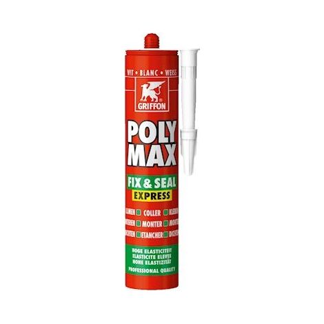 Griffon – Mastic de fixation Poly Max Fix&Seal blanc 425g – Pour béton et maçonnerie – Résistant à l'eau – Application facile en intérieur et extérieur