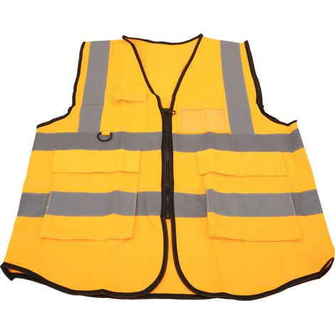 Gilet de sécurité réfléchissant, imperméable, haute visibilité, à poches multiples et fermeture éclair sur le devant, de marque Guardian Yellow. (1/5)