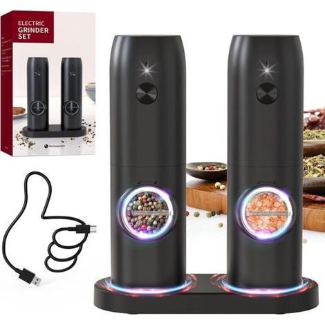 PotentForce USB 2-Pack Electric Pepper Mill with Stand. Electric salt and pepper shaker set with adjustable coarseness (1/5)