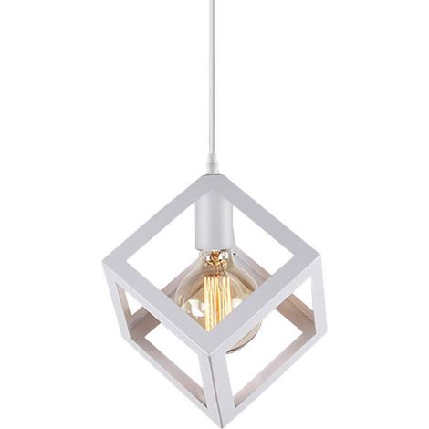 Suspension Luminaire Moderne Lustre Forme Cube Lampe de Plafon de Style Géométrique en Métal E27 Plafonnier pour Chambre Salon Restaurant - 16CM, Blanc BLOW (1/5)