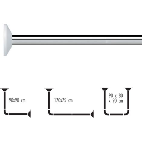 Spirella – Barre pour rideau de douche modulable en aluminium – Longueur ajustable 90x90cm à 170x75cm – Finition brillante – Installation facile entre murs