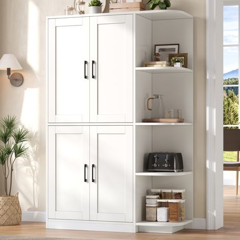 Küchenschrank, hoher Aufbewahrungsschrank mit 4 Türen und 4 offenen Ablagefächern, Vorratsschrank mit verstellbaren Einlegeböden für Wohnzimmer und Esszimmer, 103 × 40× 163 cm (1/5)