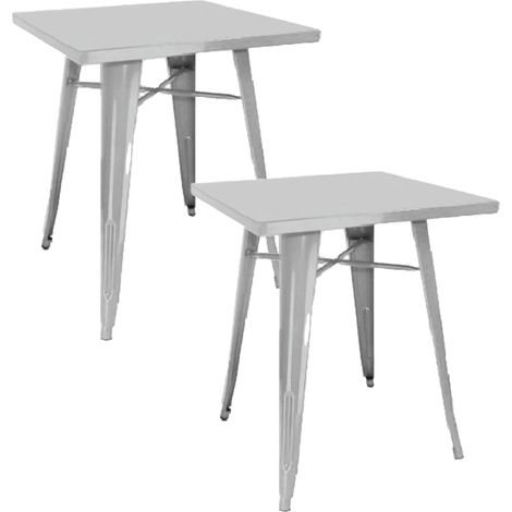 Set 2 Tavoli da Giardino 60x60 cm in Lamiera Galvanizzata Vorghini Silver