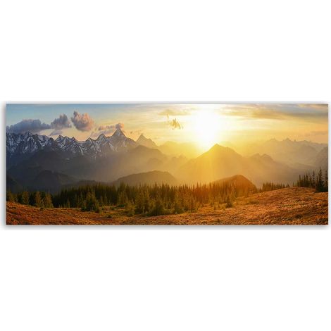 Tableau panoramique lever de soleil forêts et montagnes (1/5)