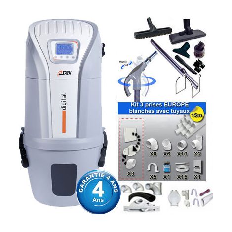 Aspiration centralisée SACH VAC Digital 1.6 kW garantie 4 ans (jusqu'à 250 M²) + Set inter 9 M + 8 accessoires + kit 3 prises + kit prise balai + kit prise garage (1/5)