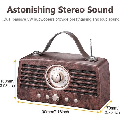 Enceinte Bluetooth portable rétro, radio FM, style rétro (couleur pêche)