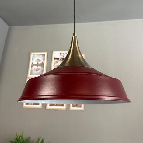 Suspension Industrielle en Métal Bordeaux Peint à la Main – Lustre Vintage E27 Ø41 cm pour Salon, Chambre ou Salle à Manger (1/5)