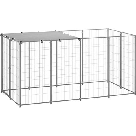 Chenil pour chiens - Parc enclos pour animaux Argenté 2,42 m² Acier BV221462 - BonneVie (1/5)