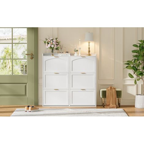Mueble para zapatos con 6 frentes abatibles, en blanco, 120 x 23 x 118 cm (1/5)