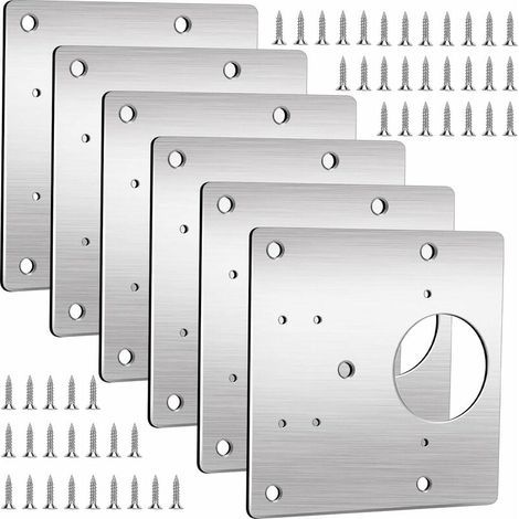 Cabinet Hinge Repair Plates, 6 Pieces Stainless Steel Fixed Plate Wardrobe Door Hinge Repair Kit with Hole and Fixing Screws, for Cabinets, Closets, Shelves (1/5)