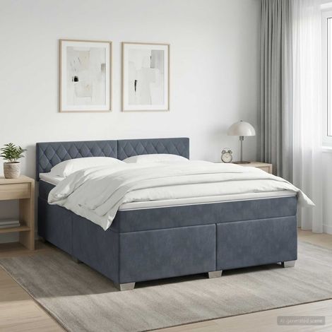 Cama con Base Tapizada, Colchón y Luz LED Gris oscuro (1/5)